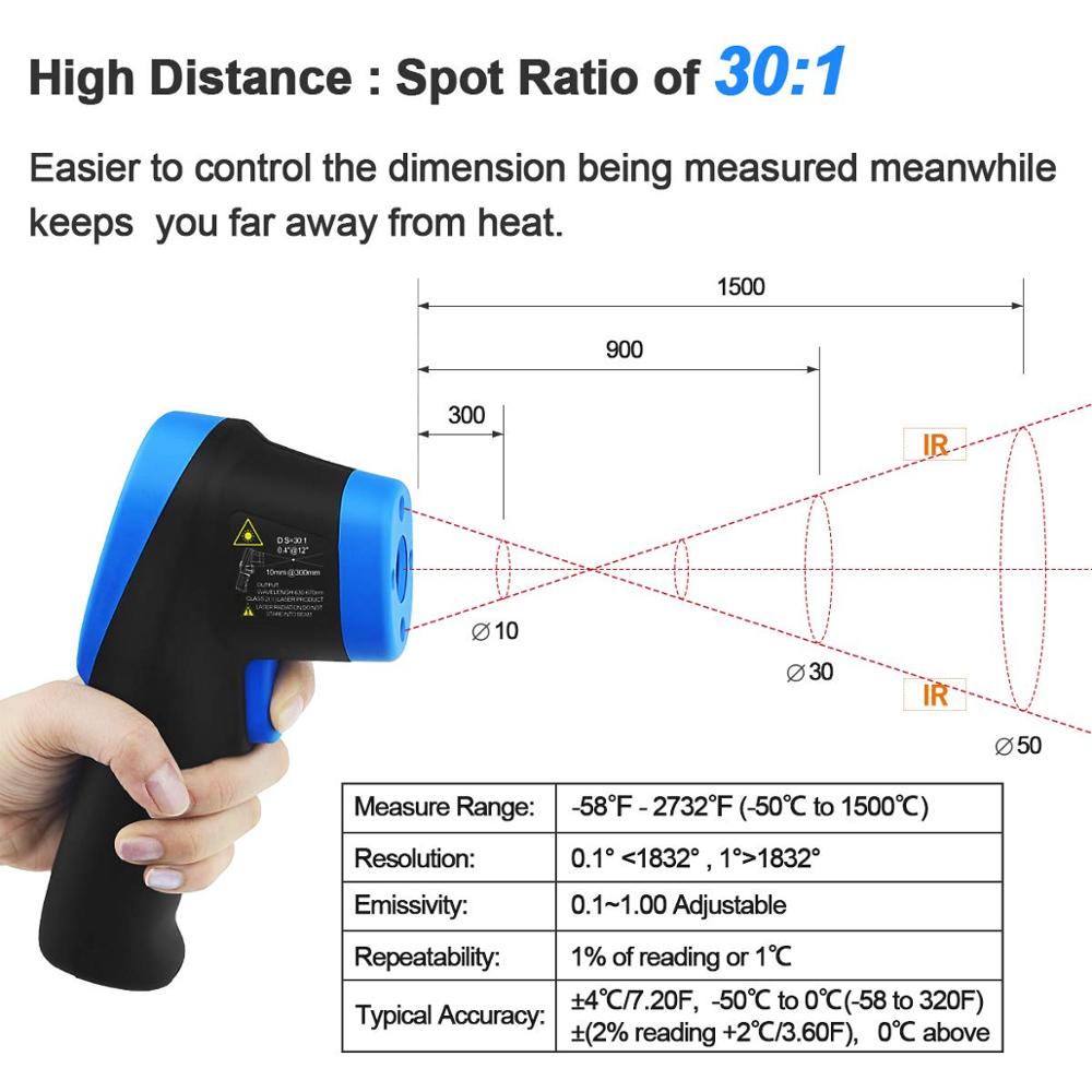 -50℃ to 1500℃ Laser Thermomete - Industrial Laser Temperature ulasan dan harga